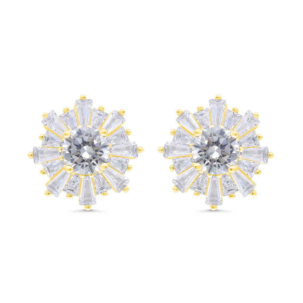 Sterling Silver 925 Earring Gold Plated Embedded With White Zircon 