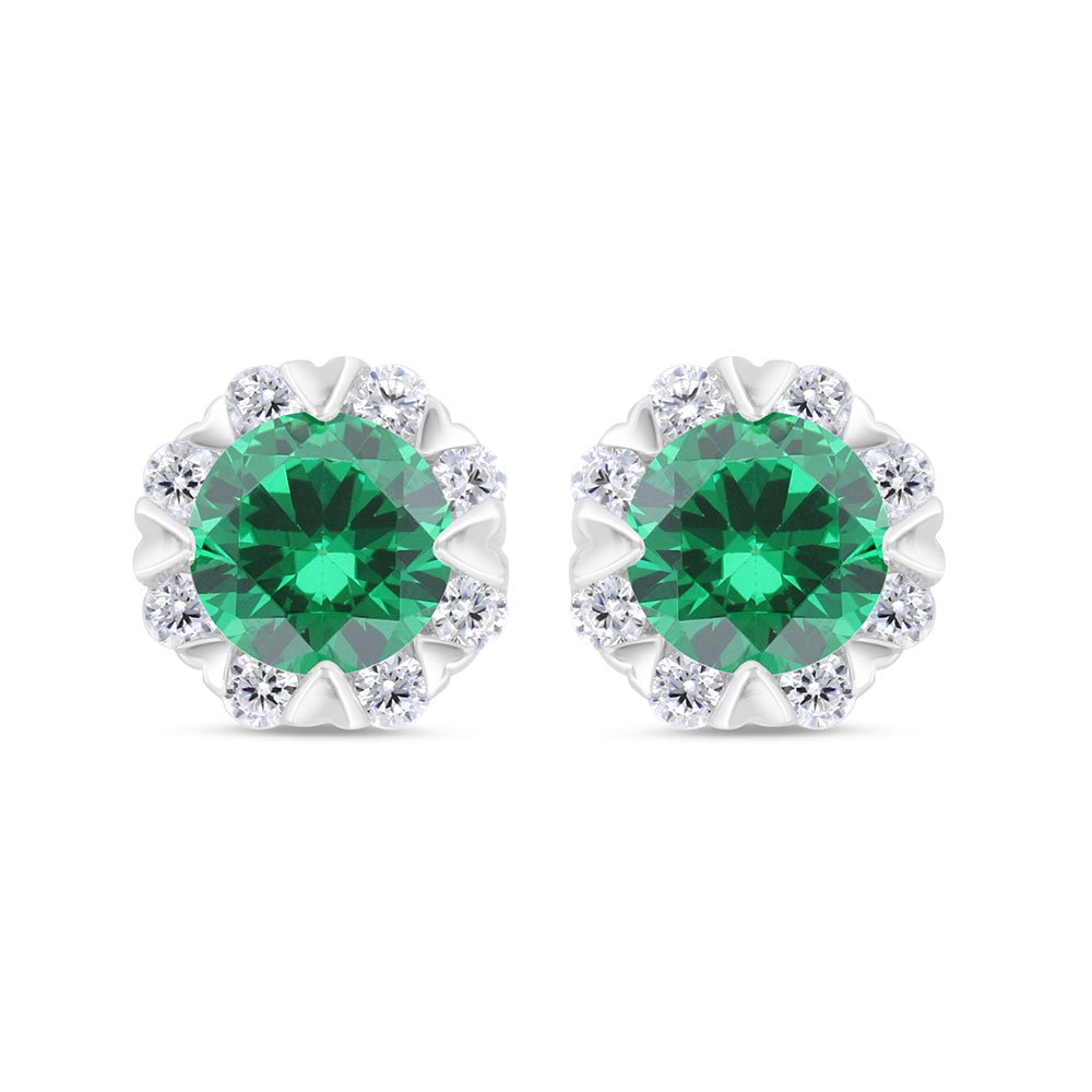 Sterling Silver 925 Earring Rhodium Plated Embedded With Emerald Zircon