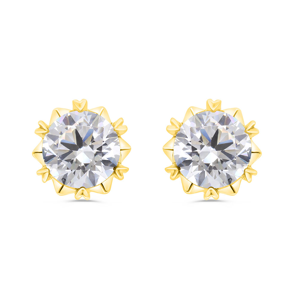 Sterling Silver 925 Earring Gold Plated Embedded With White Zircon 