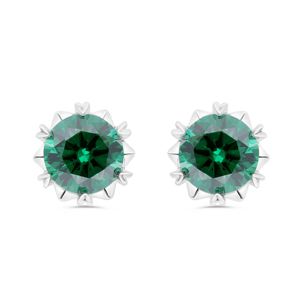 Sterling Silver 925 Earring Rhodium Plated Embedded With Emerald Zircon And White Zircon