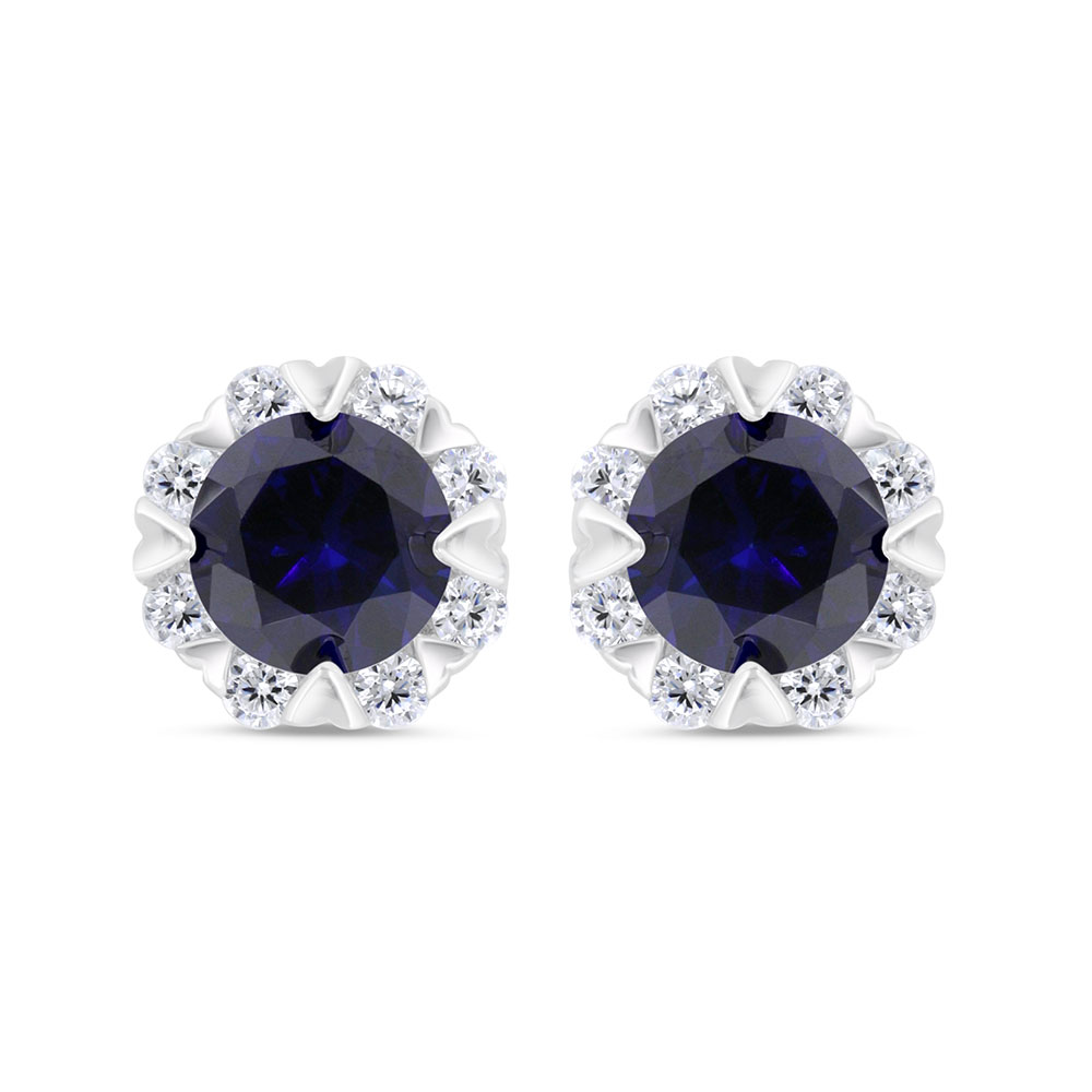 Sterling Silver 925 Earring Rhodium Plated Embedded With Sapphire Corundum And White Zircon