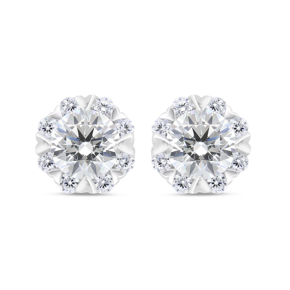 Sterling Silver 925 Earring Rhodium Plated Embedded With White Zircon 