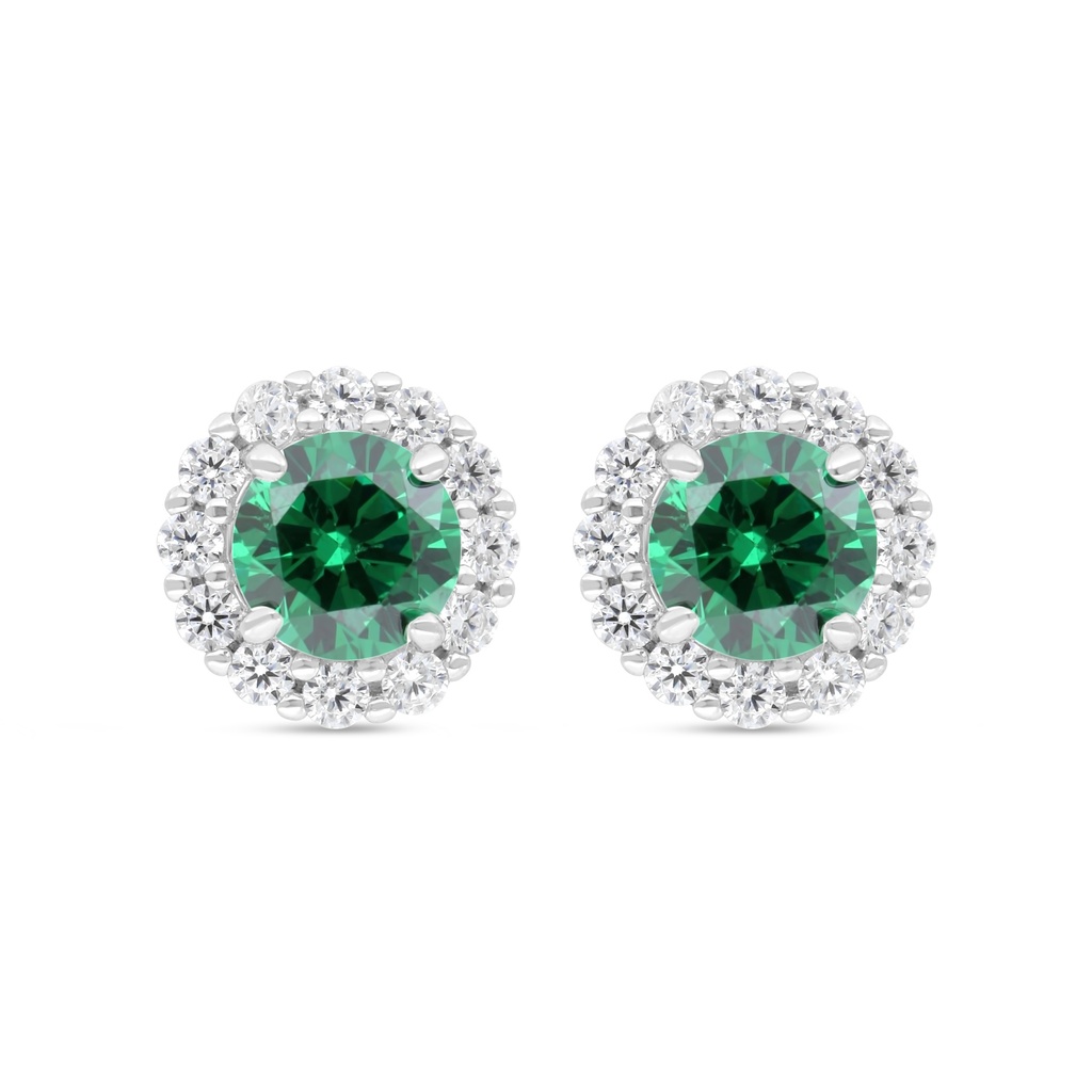 Sterling Silver 925 Earring Rhodium Plated Embedded With Emerald Zircon And White Zircon