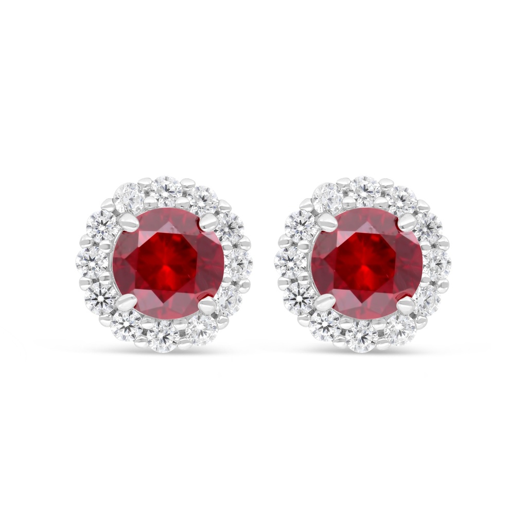 Sterling Silver 925 Earring  Rhodium Plated Embedded With Ruby Corundum And White Zircon