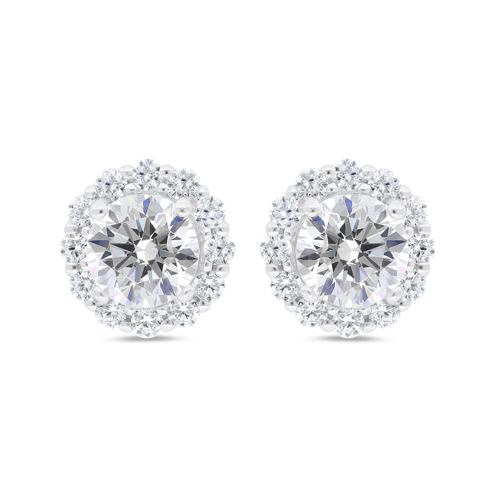 Sterling Silver 925 Earring Rhodium Plated Embedded With Yellow Zircon And White Zircon