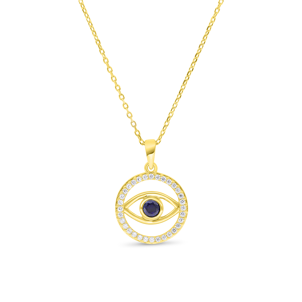 Sterling Silver 925 Necklace Gold Plated Embedded With Sapphire Corundum And White Zircon