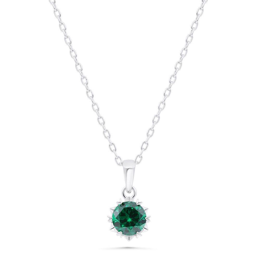 Sterling Silver 925 Necklace Rhodium Plated Embedded With Emerald Zircon