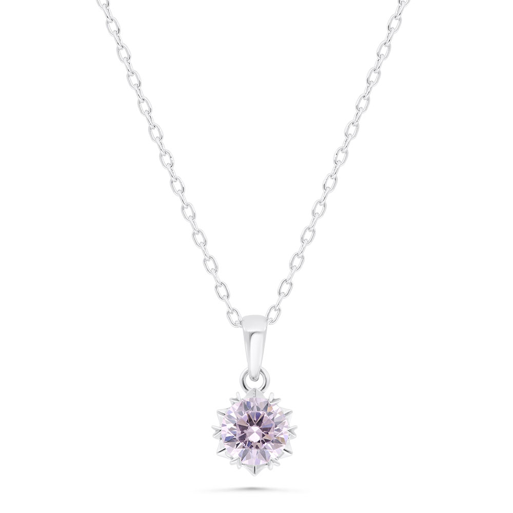 Sterling Silver 925 Necklace Rhodium Plated Embedded With Pink Zircon