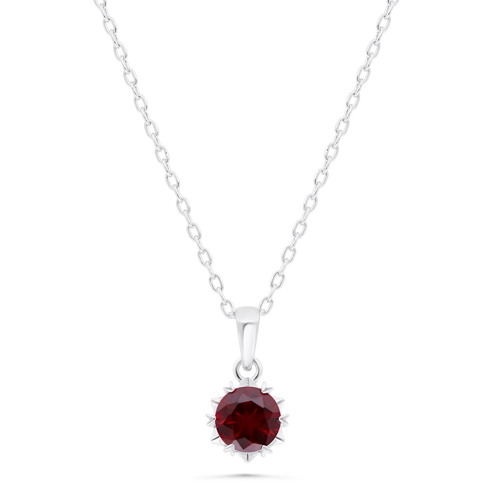 Sterling Silver 925 Necklace  Rhodium Plated Embedded With Ruby Corundum