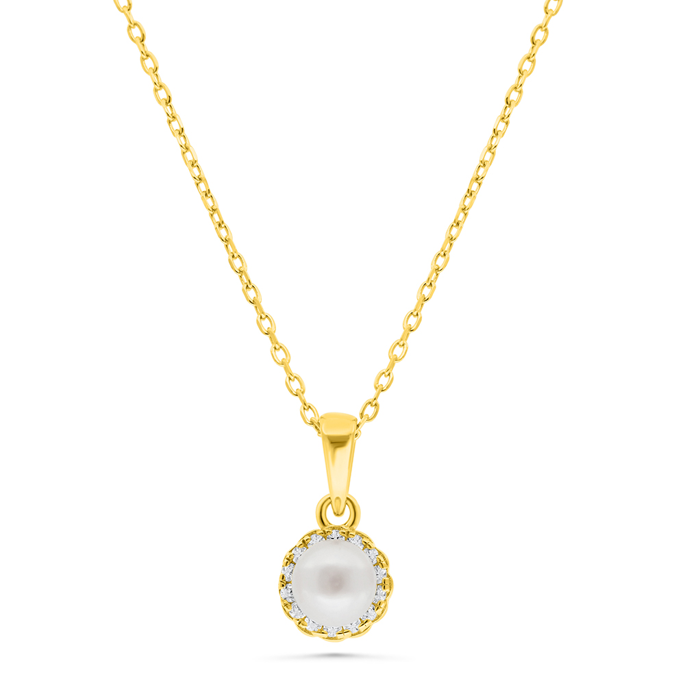 Sterling Silver 925 Necklace Gold Plated Embedded With Natural White Pearl And  White Zircon