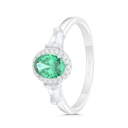 Sterling Silver 925 Ring Rhodium Plated Embedded With Emerald Zircon And White Zircon