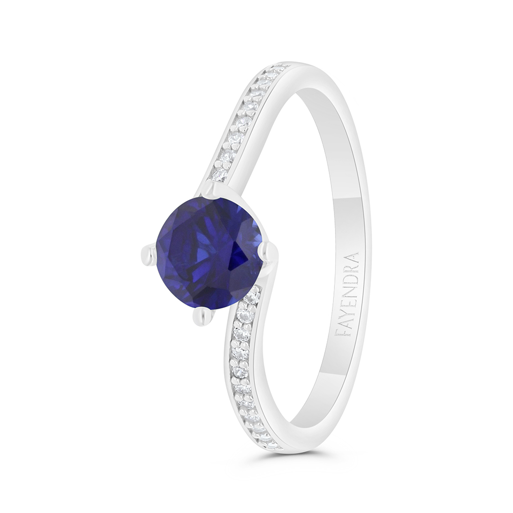 Sterling Silver 925 Ring Rhodium Plated Embedded With Sapphire Corundum And White Zircon