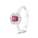 Sterling Silver 925 Ring  Rhodium Plated Embedded With Ruby Corundum And White Zircon