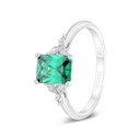 Sterling Silver 925 Ring Rhodium Plated Embedded With Emerald Zircon And White Zircon