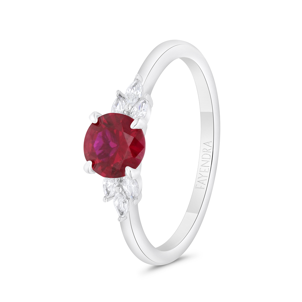 Sterling Silver 925 Ring  Rhodium Plated Embedded With Ruby Corundum And White Zircon