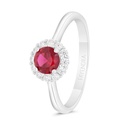 Sterling Silver 925 Ring  Rhodium Plated Embedded With Ruby Corundum And White Zircon