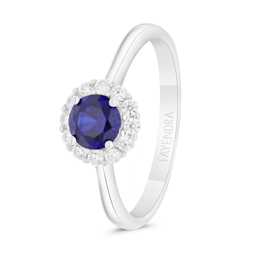 Sterling Silver 925 Ring Rhodium Plated Embedded With Sapphire Corundum And White Zircon