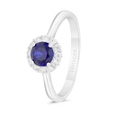 Sterling Silver 925 Ring Rhodium Plated Embedded With Sapphire Corundum And White Zircon