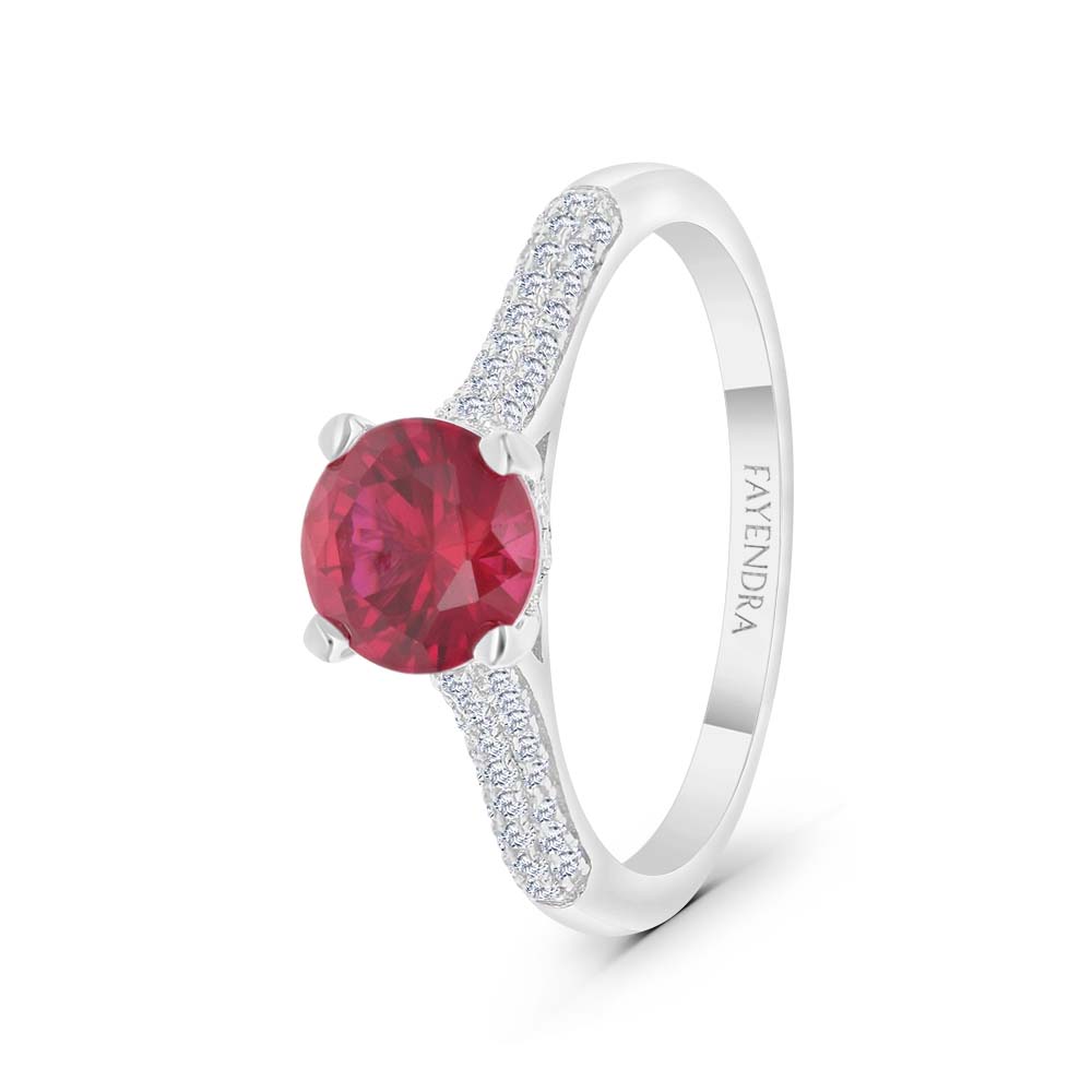 Sterling Silver 925 Ring Rhodium Plated Embedded With Ruby Corundum And White Zircon