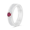 Sterling Silver 925 Ring  Rhodium Plated Embedded With Ruby Corundum And White Zircon