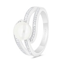 Sterling Silver 925 Ring Rhodium Plated Embedded With Natural White Pearl And White Zircon