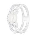 Sterling Silver 925 Ring Rhodium Plated Embedded With Natural White Pearl And White Zircon