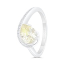 Sterling Silver 925 Ring Rhodium Plated Embedded With Yellow Zircon And White Zircon