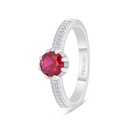 Sterling Silver 925 Ring  Rhodium Plated Embedded With Ruby Corundum And White Zircon