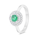 Sterling Silver 925 Ring Rhodium Plated Embedded With Emerald Zircon And White Zircon