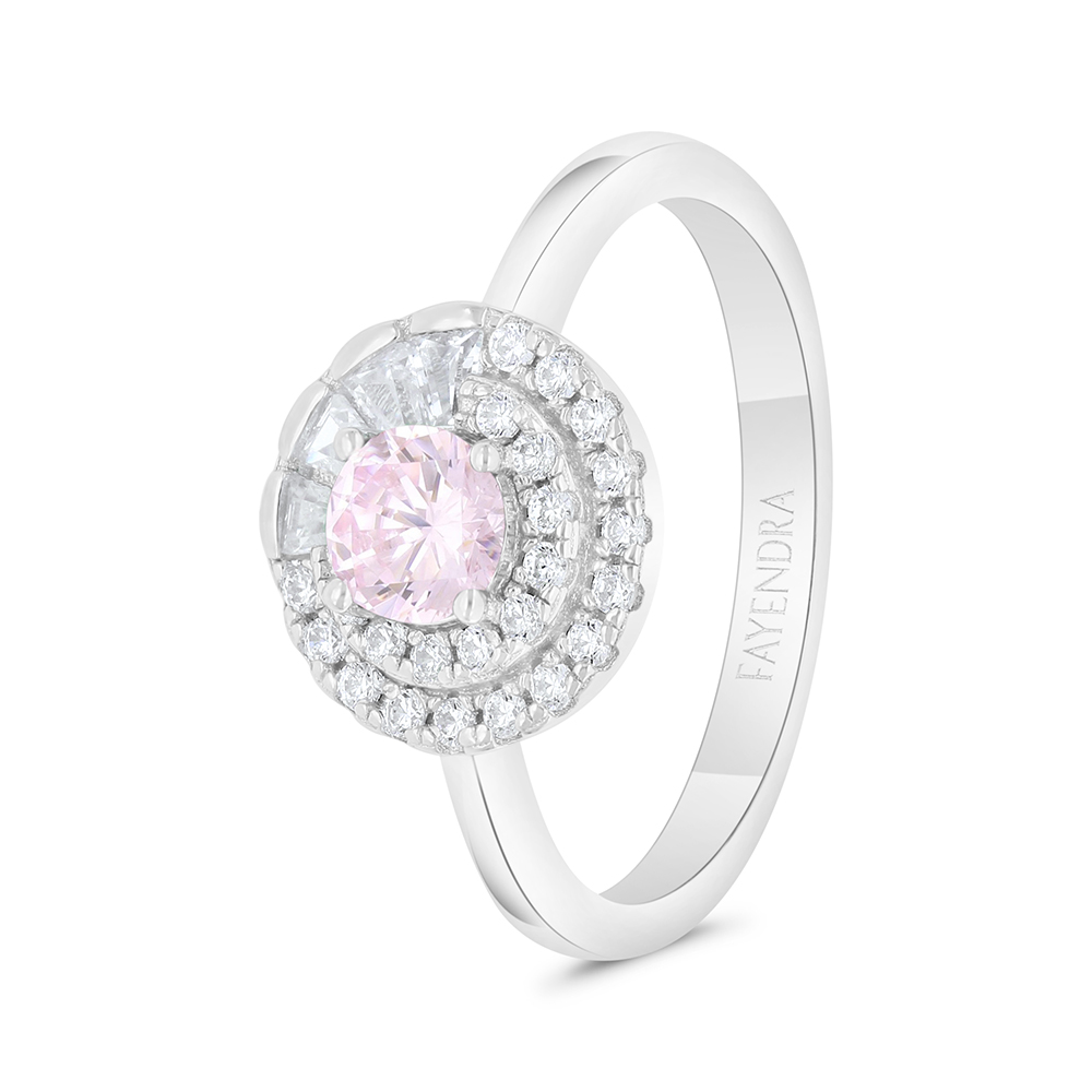 Sterling Silver 925 Ring Rhodium Plated Embedded With Pink Zircon And White Zircon