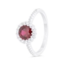 Sterling Silver 925 Ring  Rhodium Plated Embedded With Ruby Corundum And White Zircon