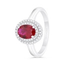 Sterling Silver 925 Ring  Rhodium Plated Embedded With Ruby Corundum And White Zircon