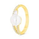 Sterling Silver 925 Ring Gold Plated Embedded With Natural White Pearl And White Zircon