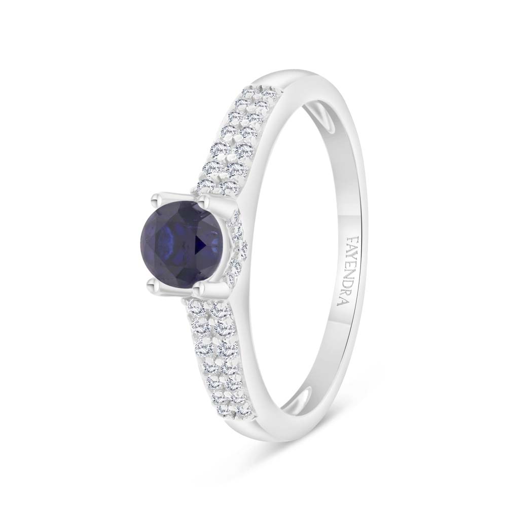 Sterling Silver 925 Ring Rhodium Plated Embedded With Sapphire Corundum And White Zircon