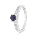 Sterling Silver 925 Ring Rhodium Plated Embedded With Sapphire Corundum And White Zircon