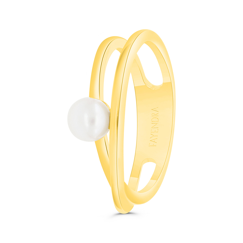 Sterling Silver 925 Ring Gold Plated Embedded With Natural White Pearl And White Zircon