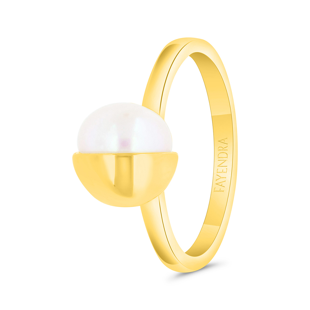 Sterling Silver 925 Ring Gold Plated Embedded With Natural White Pearl 