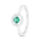 Sterling Silver 925 Ring Rhodium Plated Embedded With Emerald Zircon And White Zircon