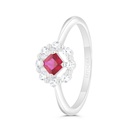 Sterling Silver 925 Ring  Rhodium Plated Embedded With Ruby Corundum And White Zircon