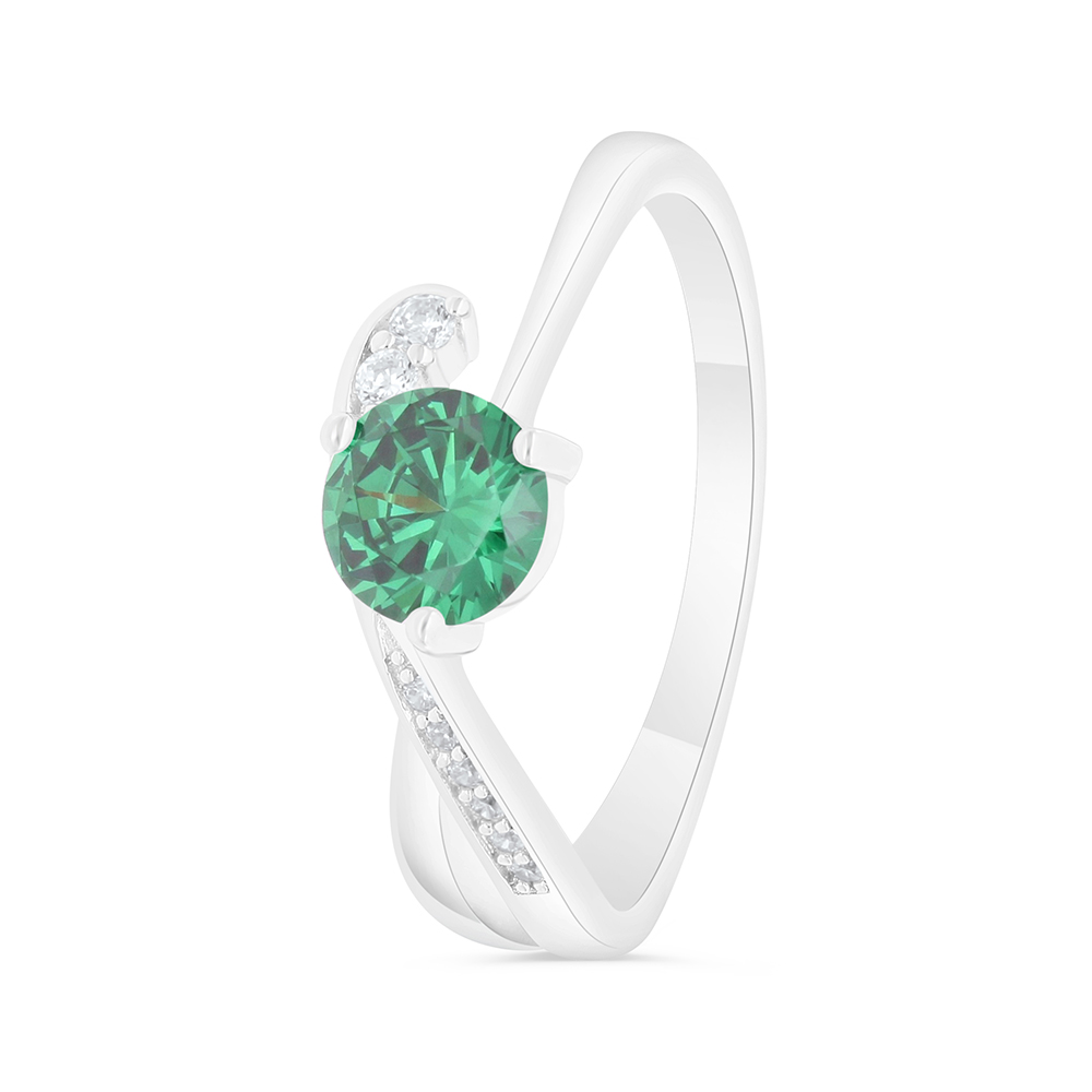 Sterling Silver 925 Ring Rhodium Plated Embedded With Emerald Zircon And White Zircon