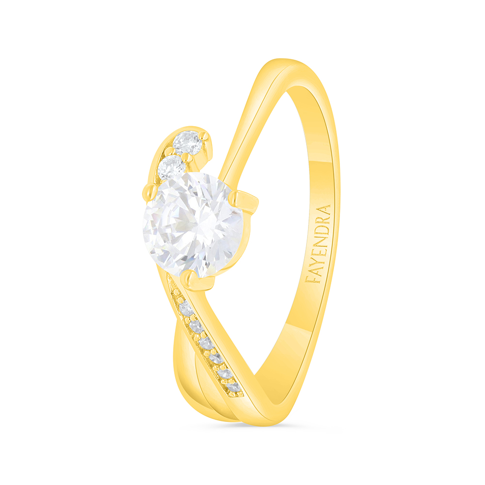 Sterling Silver 925 Ring Gold Plated Embedded With White Zircon 