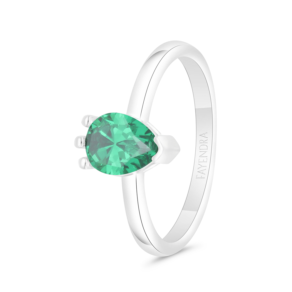 Sterling Silver 925 Ring Rhodium Plated Embedded With Emerald Zircon