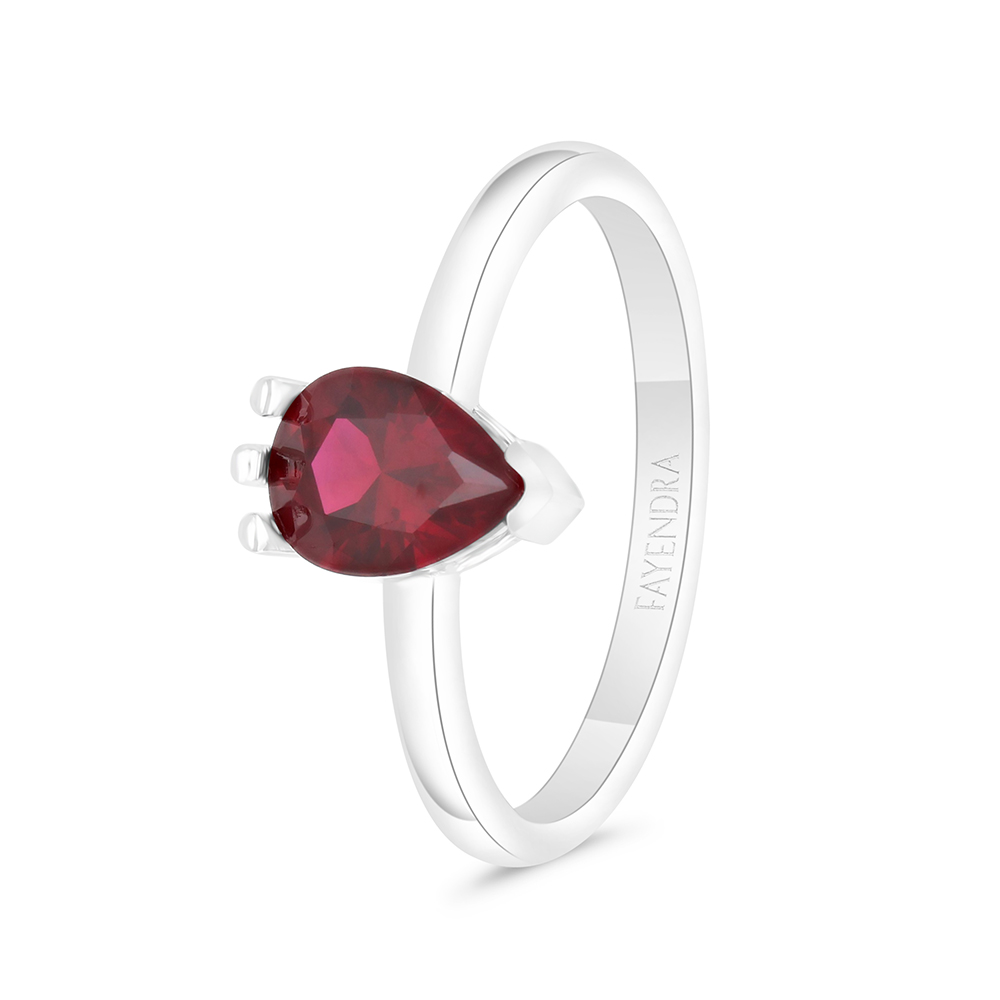 Sterling Silver 925 Ring  Rhodium Plated Embedded With Ruby Corundum 