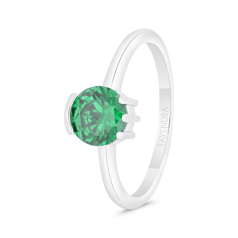 Sterling Silver 925 Ring Rhodium Plated Embedded With Emerald Zircon