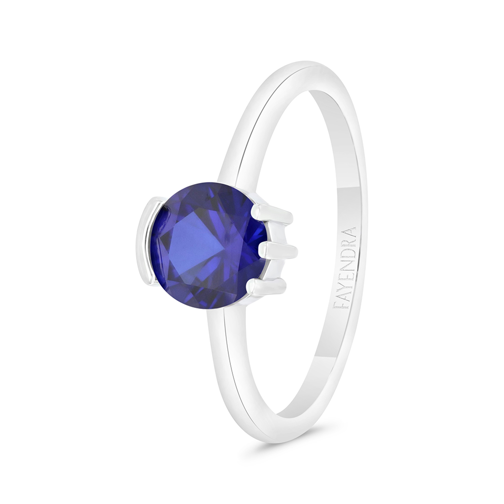 Sterling Silver 925 Ring Rhodium Plated Embedded With Sapphire Corundum 