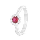 Sterling Silver 925 Ring  Rhodium Plated Embedded With Ruby Corundum And White Zircon