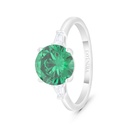 Sterling Silver 925 Ring Rhodium Plated Embedded With Emerald Zircon And White Zircon