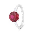 Sterling Silver 925 Ring  Rhodium Plated Embedded With Ruby Corundum And White Zircon