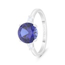 Sterling Silver 925 Ring Rhodium Plated Embedded With Sapphire Corundum And White Zircon