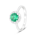 Sterling Silver 925 Ring Rhodium Plated Embedded With Emerald Zircon And White Zircon